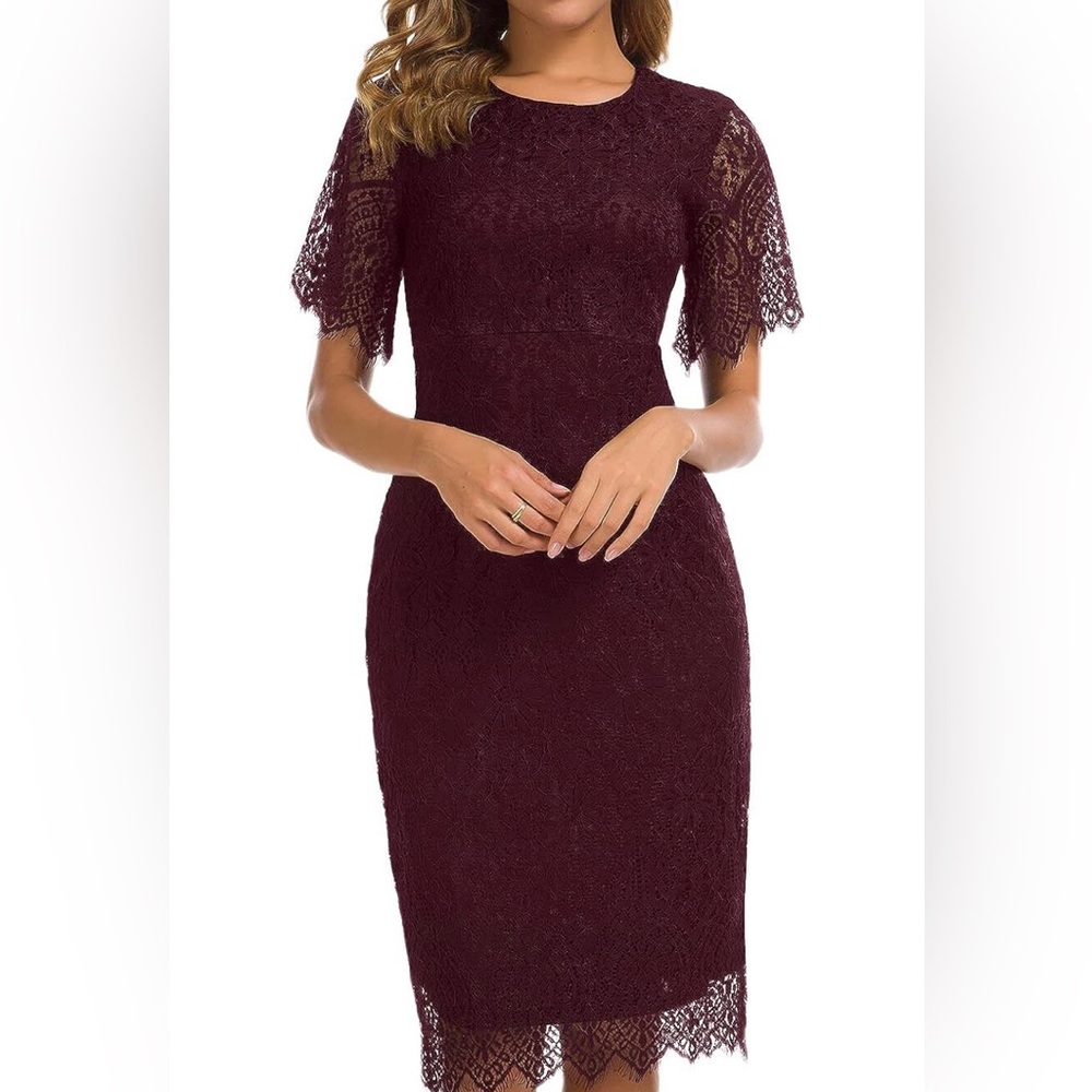 MSLG wine/red lace short sleeve dress size medium